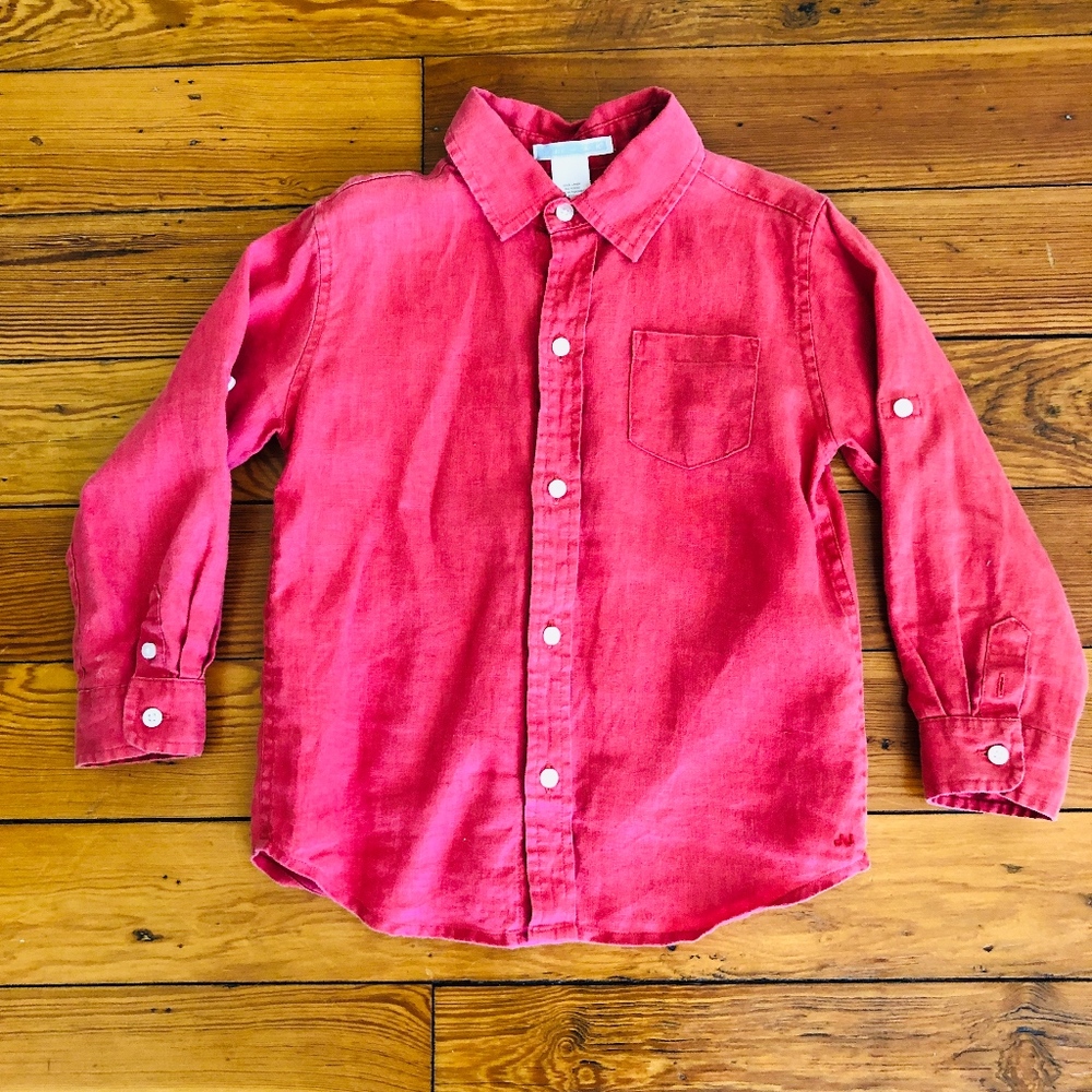 Janie and Jack Red Linen Shirt